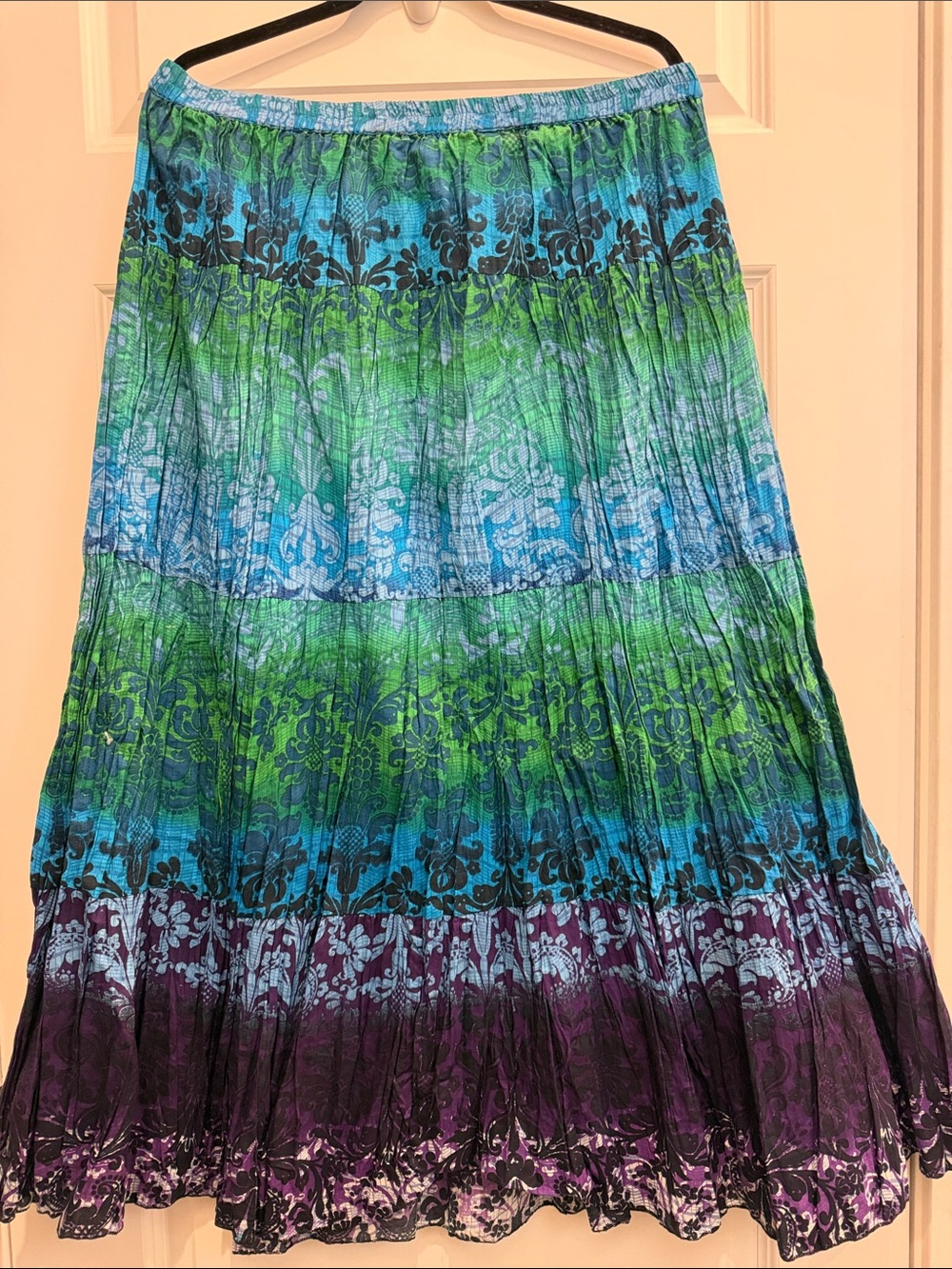Phool Tiered Maxi Skirt in Green, Blue & Purple